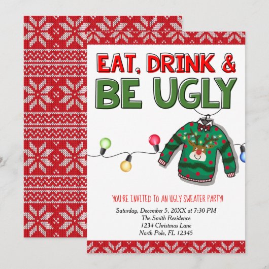 Eet, Drink en wees lelijke trui kerstvakantie Kaart (Voorkant / Achterkant)