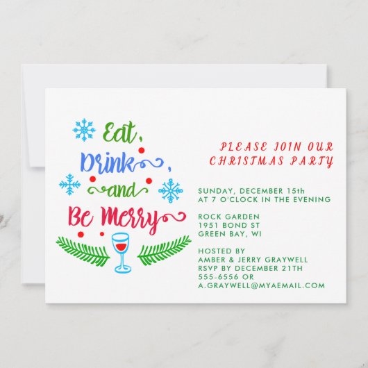 Eet, Drink en wees lief, sluit je aan bij ons kers Kaart (Voorkant)