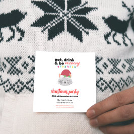 Eet Drink en wees Meowy Cartoon Santa Cat Christma Kaart