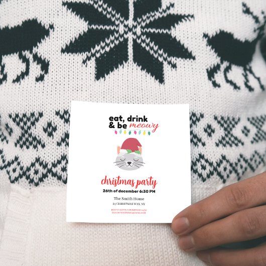Eet Drink en wees Meowy Cartoon Santa Cat Christma Kaart