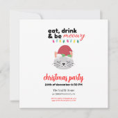 Eet Drink en wees Meowy Cartoon Santa Cat Christma Kaart (Voorkant)
