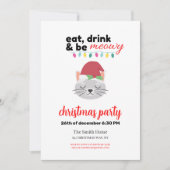 Eet Drink en wees Meowy Cartoon Santa Cat Party Kaart (Voorkant)