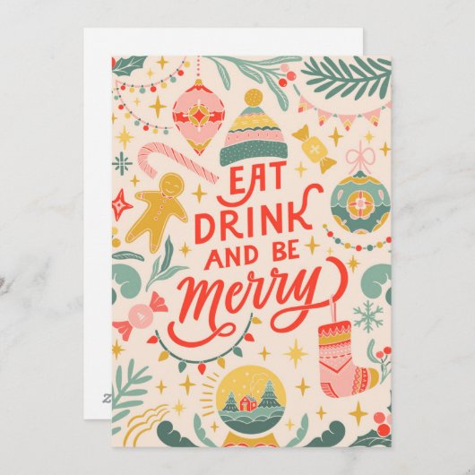 Eet, Drink en wees Merry Feestdagenkaart (Voorkant / Achterkant)