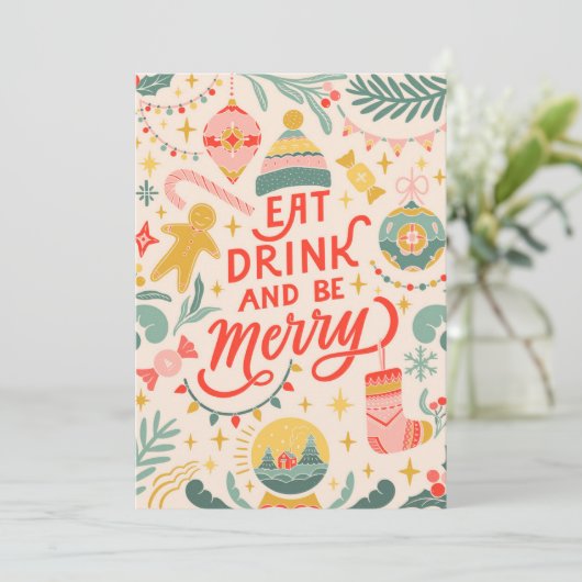 Eet, Drink en wees Merry Feestdagenkaart (Staand voorkant)