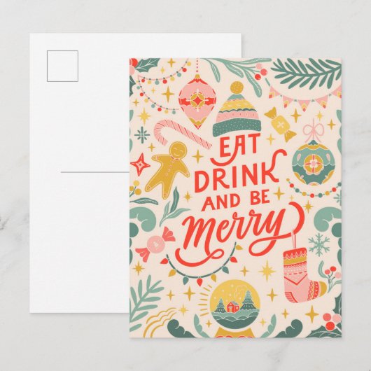 Eet, Drink en wees Merry Feestdagenkaart (Voorkant / Achterkant)