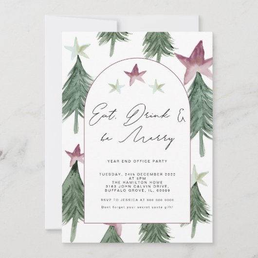 Eet, Drink en wees Merry Festive Trees Kantoor Par Kaart (Voorkant)