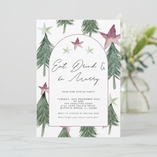 Eet, Drink en wees Merry Festive Trees Kantoor Par Kaart (Staand voorkant)