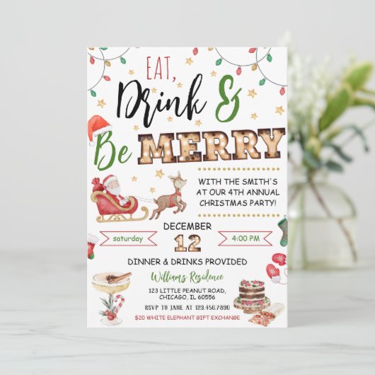 Eet Drink en wees Merry Kaart (Staand voorkant)