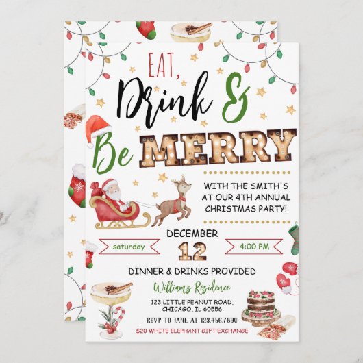 Eet Drink en wees Merry Kaart (Voorkant / Achterkant)