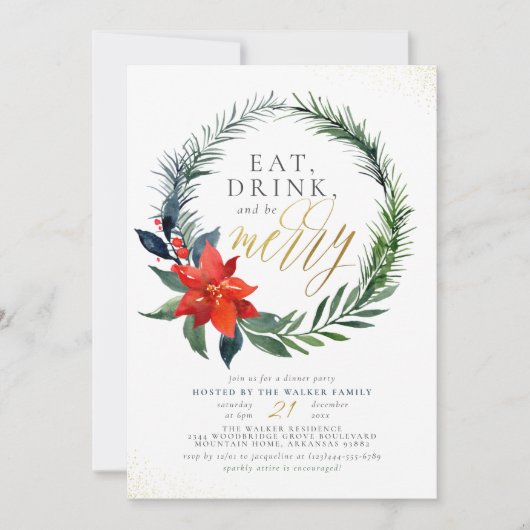 Eet Drink en wees Merry | Kerst-feestfeest (gouden Kaart (Voorkant)