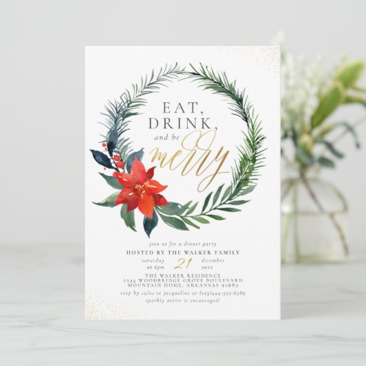 Eet Drink en wees Merry | Kerst-feestfeest (gouden Kaart (Staand voorkant)