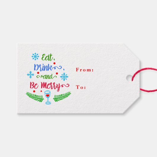 Eet, Drink en wees Merry, kerstfeestdag, ZSSPG Cadeaulabel (Voorkant (Horizontaal))