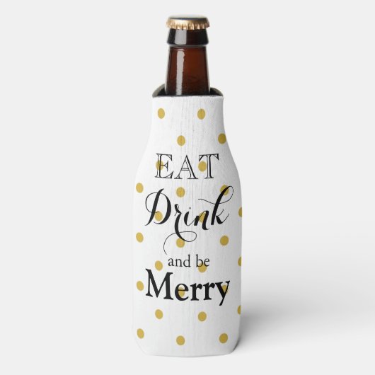 Eet Drink en wees Merry - polka dot design Flesjeskoeler (Fles Voorkant)