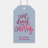 Eet Drink en wees Merry Red Ombre Script Blauw Gri Cadeaulabel (Voorkant)
