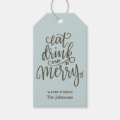 Eet Drink en wees Merry Script Trypography Green Cadeaulabel (Voorkant)