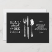 Eet, Drink en wees Merry | Uitnodiging op zwart (Voorkant)