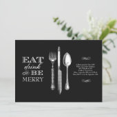 Eet, Drink en wees Merry | Uitnodiging op zwart (Staand voorkant)