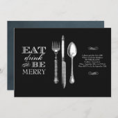 Eet, Drink en wees Merry | Uitnodiging op zwart (Voorkant / Achterkant)