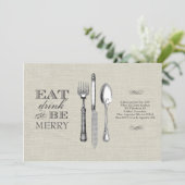 Eet, Drink en wees Merry | Uitnodiging voor Linen (Staand voorkant)