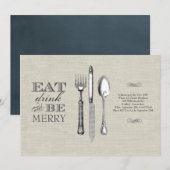 Eet, Drink en wees Merry | Uitnodiging voor Linen (Voorkant / Achterkant)