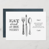 Eet, Drink en wees Merry | Uitnodiging voor wit (Voorkant / Achterkant)