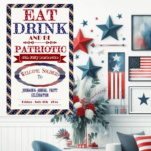 Eet Drink en wees patriottisch 4 juli Welkom solda Spandoek