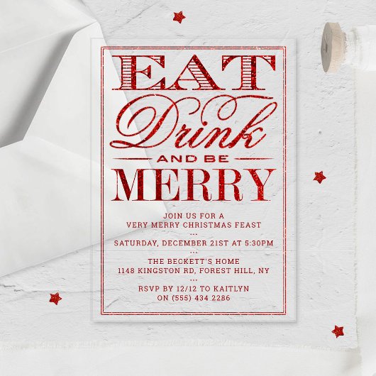 Eet, Drink en wees prettig rood kerstfeest Acryl Uitnodigingen