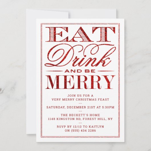 Eet, Drink en wees prettig rood kerstfeest Kaart (Voorkant)
