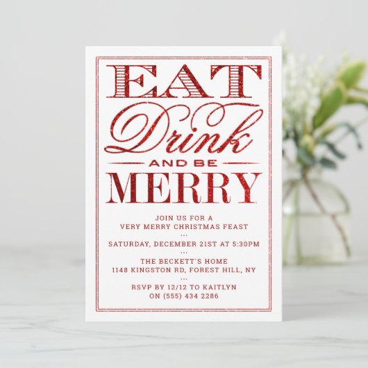 Eet, Drink en wees prettig rood kerstfeest Kaart (Staand voorkant)