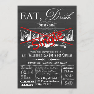 Eet, Drink en wees Single Chalkboard Singles Party Kaart