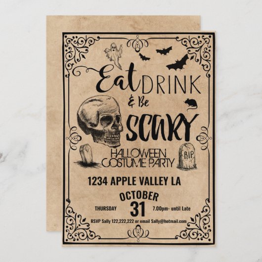 Eet drink en wees spookachtig Halloween feest Kaart (Voorkant / Achterkant)