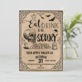 eet drink en wees spooky halloweenfeest kaart (Staand voorkant)