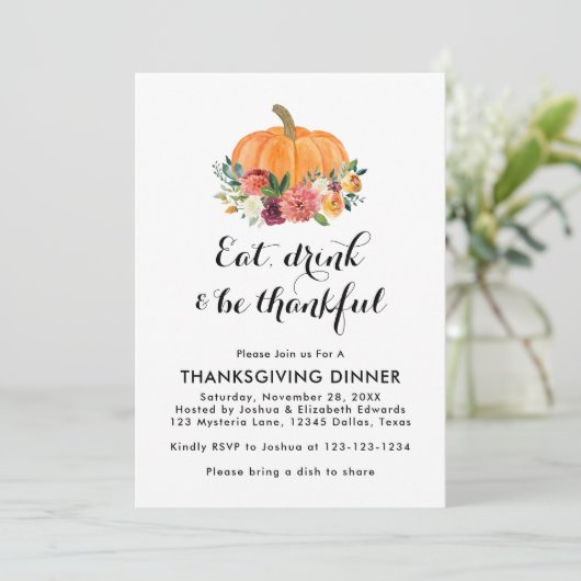 Eet Drink en wees Thankful Thanksgiving Dinner Kaart (Staand voorkant)
