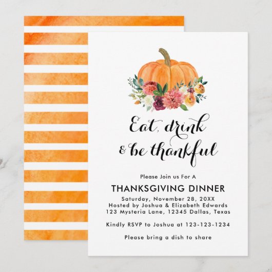 Eet Drink en wees Thankful Thanksgiving Dinner Kaart (Voorkant / Achterkant)