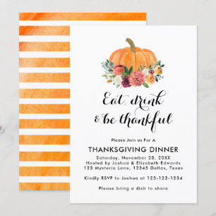 Eet Drink en wees Thankful Thanksgiving Dinner Kaart