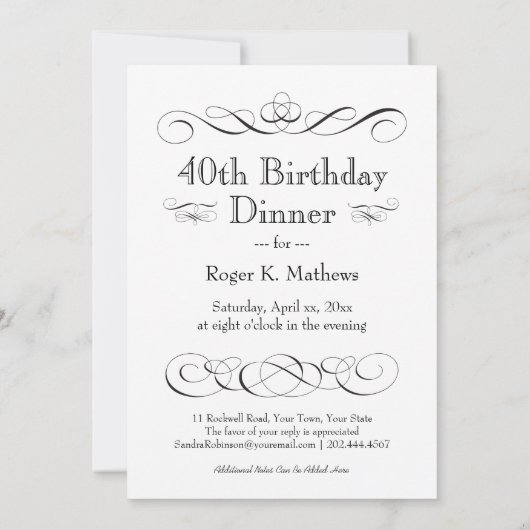 Eet Drink en wees Veertig Verjaardagsdiner Kaart (Achterkant)