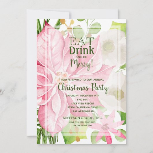 Eet Drink en wees vrolijk bloemenkerstfeest Kaart (Voorkant)