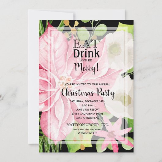 Eet Drink en wees vrolijk bloemenkerstfeest Kaart (Voorkant)
