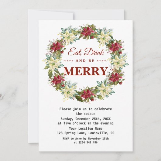 Eet, drink en wees vrolijk Bloemige Kerstfeest Kaart (Voorkant)