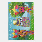 Eet Drink en wees vrolijk dierenassortiment Theedoek (Verticaal)