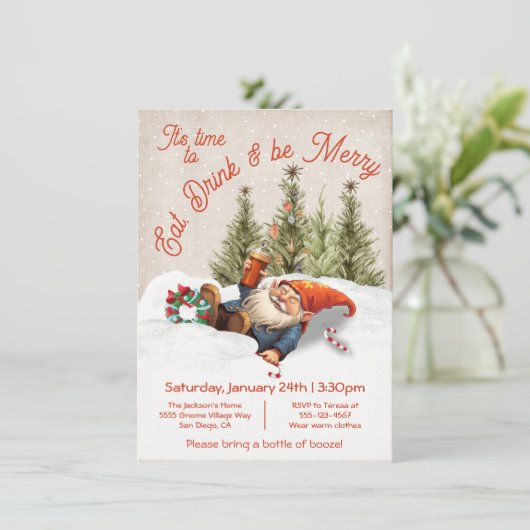 Eet Drink en wees vrolijk Drink Gnome Christmas Pa Kaart (Staand voorkant)