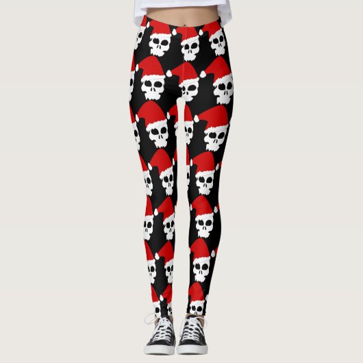 Eet, Drink en wees vrolijk Funny Skull Santa Gothi Leggings (Voorkant)