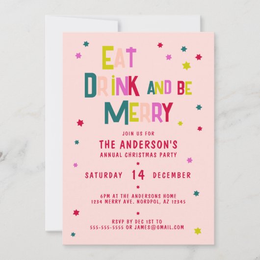 EET DRINK en wees VROLIJK Gepersonaliseerde Blush  Kaart (Voorkant)