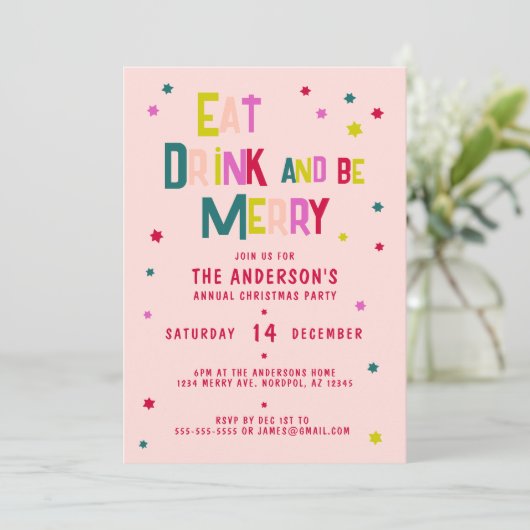 EET DRINK en wees VROLIJK Gepersonaliseerde Blush Kaart (Staand voorkant)