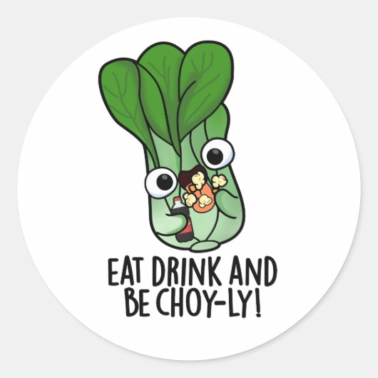 Eet Drink en wees vrolijk grappig Veggie Pun Ronde Sticker (Voorkant)