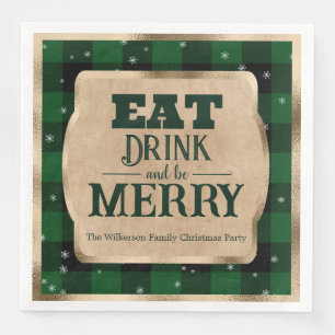 Eet, drink en wees vrolijk groen geruit Kerstfeest Servet