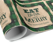 Eet Drink en wees vrolijk groen geruite kerst Cadeaupapier (Rol Hoek)