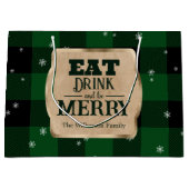 Eet Drink en wees vrolijk groen geruite kerst Groot Cadeauzakje (Voorkant)