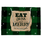 Eet Drink en wees vrolijk groen geruite kerst Groot Cadeauzakje (Achterkant)