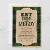 Eet Drink en wees vrolijk groen geruite kerst Kaart (Voorkant)